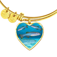 Slender Danios Fish Print Luxury Heart Charm Bangle-Free Shipping - Deruj.com