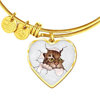 Amazing Cat Art Print Heart Pendant Bangle-Free Shipping - Deruj.com