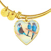 Blue Budgie Parrot Print Heart Pendant Bangle-Free Shipping - Deruj.com