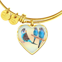 Blue Budgie Parrot Print Heart Pendant Bangle-Free Shipping - Deruj.com