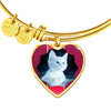 Cute White Kitten Cat Print Heart Pendant Bangle-Free Shipping - Deruj.com