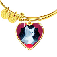Cute White Kitten Cat Print Heart Pendant Bangle-Free Shipping - Deruj.com