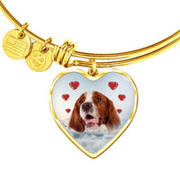 Irish Red and White Setter Print Luxury Heart Charm Bangle-Free Shipping - Deruj.com