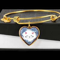 Cute Cat In Denim Print Heart Pendant Bangle-Free Shipping - Deruj.com