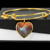 Lovely Thoroughbred Horse Print Luxury Heart Charm Bangle-Free Shipping - Deruj.com