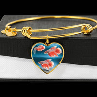 Siamese Fighting Fish Print Heart Pendant Luxury Bangle-Free Shipping - Deruj.com
