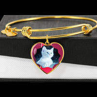 Cute White Kitten Cat Print Heart Pendant Bangle-Free Shipping - Deruj.com