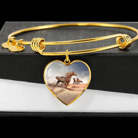 Arabian Horse Print Luxury Heart Charm Bangle-Free Shipping - Deruj.com
