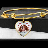 Irish Red and White Setter Print Luxury Heart Charm Bangle-Free Shipping - Deruj.com