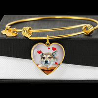Norwegian Lundehund Print Luxury Heart Charm Bangle-Free Shipping - Deruj.com