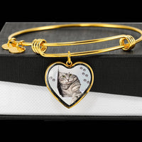 Charming Cat Art Print Heart Pendant Bangle-Free Shipping - Deruj.com