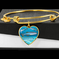 Slender Danios Fish Print Luxury Heart Charm Bangle-Free Shipping - Deruj.com