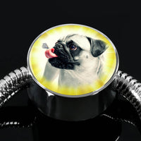 Cute Pug Dog Print Circle Charm Steel Bracelet-Free Shipping - Deruj.com