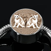 Oriental Shorthair Cat Print Circle Charm Steel Bracelet-Free Shipping - Deruj.com