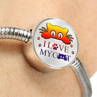 " I Love My Cat" Print Circle Charm Steel Bracelet-Free Shipping - Deruj.com