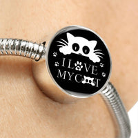 I Love My Cat Black Print Circle Charm Steel Bracelet - Deruj.com