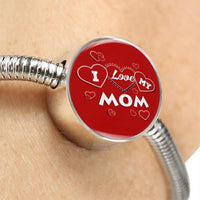 'I Love MY MOM' Red Print Circle Charm Steel Bracelet-Free Shipping - Deruj.com