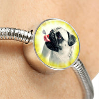Cute Pug Dog Print Circle Charm Steel Bracelet-Free Shipping - Deruj.com