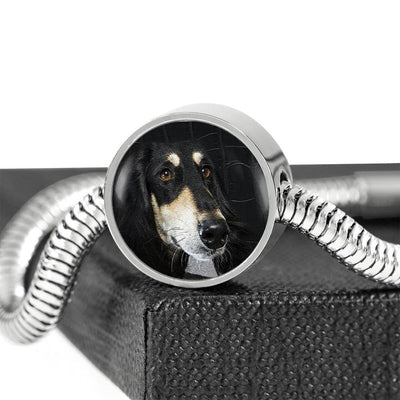 Black Saluki Dog Print Circle Charm Steel Bracelet-Free Shipping - Deruj.com