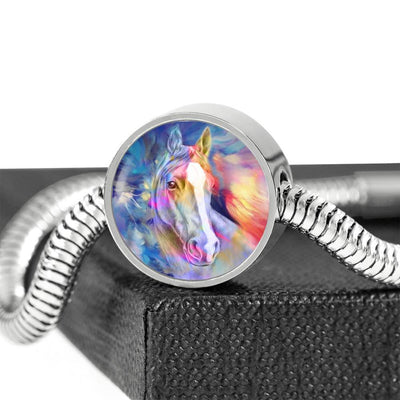 Friesian Horse Print Circle Charm Steel Bracelet-Free Shipping - Deruj.com