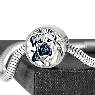 South African Mastiff (Boerboel) Dog Print Circle Charm Steel Bracelet-Free Shipping - Deruj.com