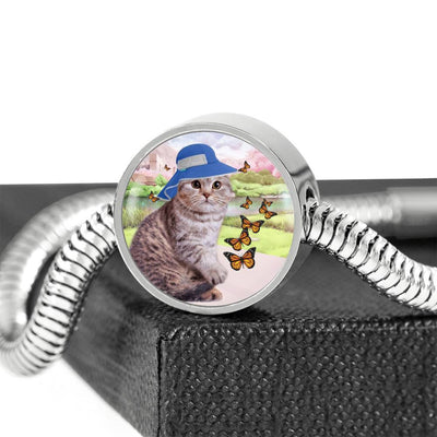 Scottish Fold Cat Print Circle Charm Steel Bracelet-Free Shipping - Deruj.com