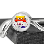 " I Love My Cat" Print Circle Charm Steel Bracelet-Free Shipping - Deruj.com