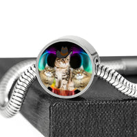 Siberian Cat Print Circle Charm Steel Bracelet-Free Shipping - Deruj.com