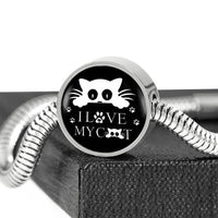 I Love My Cat Black Print Circle Charm Steel Bracelet - Deruj.com