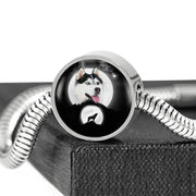 Siberian Husky Dog Print Circle Charm Steel Bracelet-Free Shipping - Deruj.com