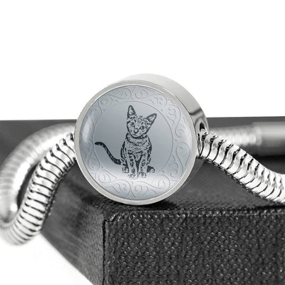 Russian Blue Cat Art Print Circle Charm Steel Bracelet-Free Shipping - Deruj.com