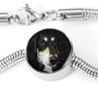 Black Saluki Dog Print Circle Charm Steel Bracelet-Free Shipping - Deruj.com