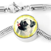 Cute Pug Dog Print Circle Charm Steel Bracelet-Free Shipping - Deruj.com