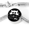 I Love My Cat Black Print Circle Charm Steel Bracelet - Deruj.com