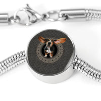 Basset Hound Dog Print Circle Charm Steel Bracelet-Free Shipping