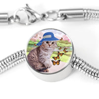 Scottish Fold Cat Print Circle Charm Steel Bracelet-Free Shipping - Deruj.com