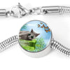 Russian Blue Cat Print Circle Charm Steel Bracelet-Free Shipping - Deruj.com