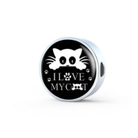 I Love My Cat Black Print Circle Charm Steel Bracelet - Deruj.com