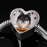 Finnish Lapphund Dog Print Heart Charm Steel Bracelet-Free Shipping - Deruj.com