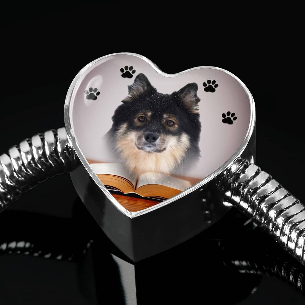 Finnish Lapphund Dog Print Heart Charm Steel Bracelet-Free Shipping - Deruj.com