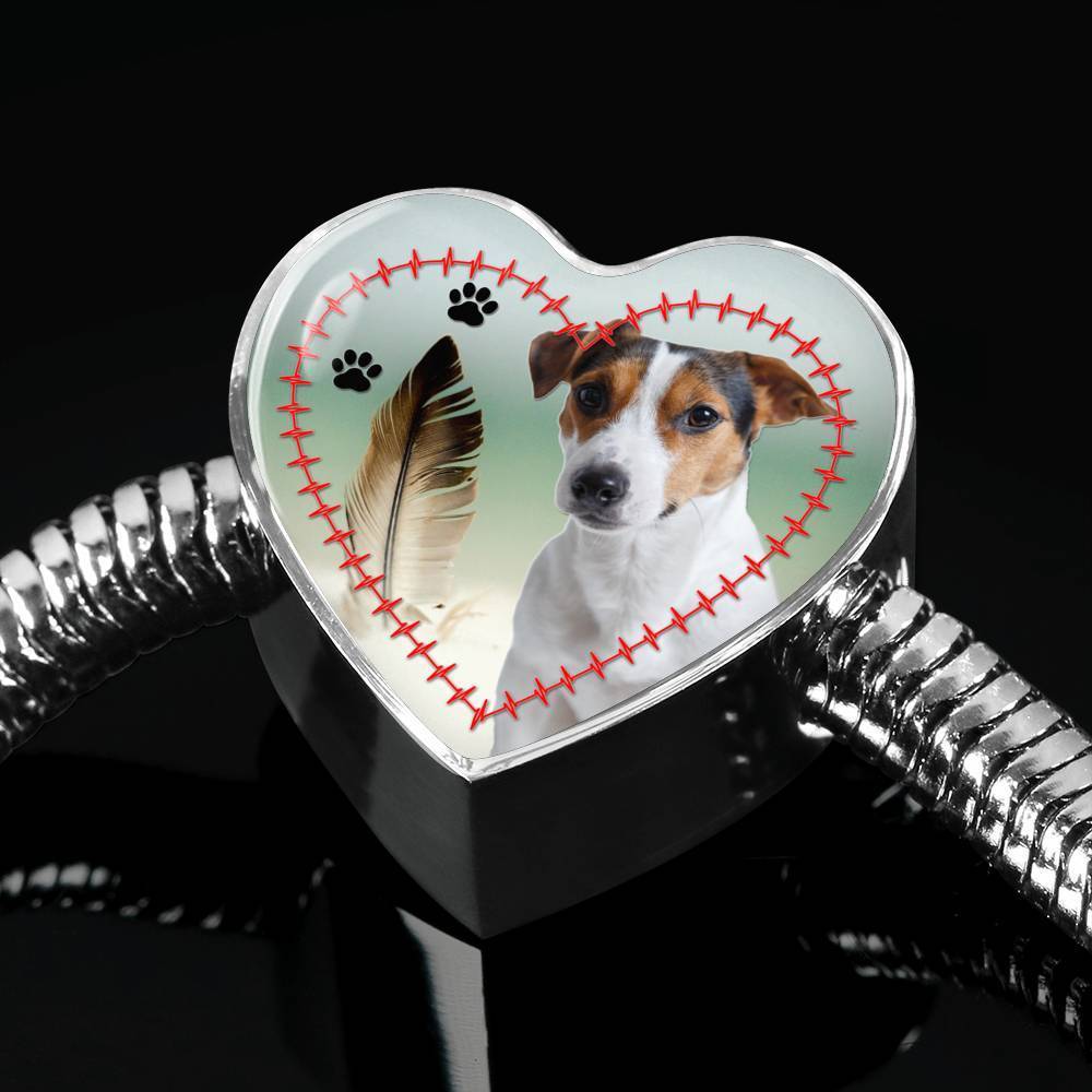Jack Russell Terrier Print Heart Charm Steel Bracelet-Free Shipping - Deruj.com