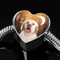 Clumber Spaniel Print Heart Charm Steel Bracelet-Free Shipping - Deruj.com