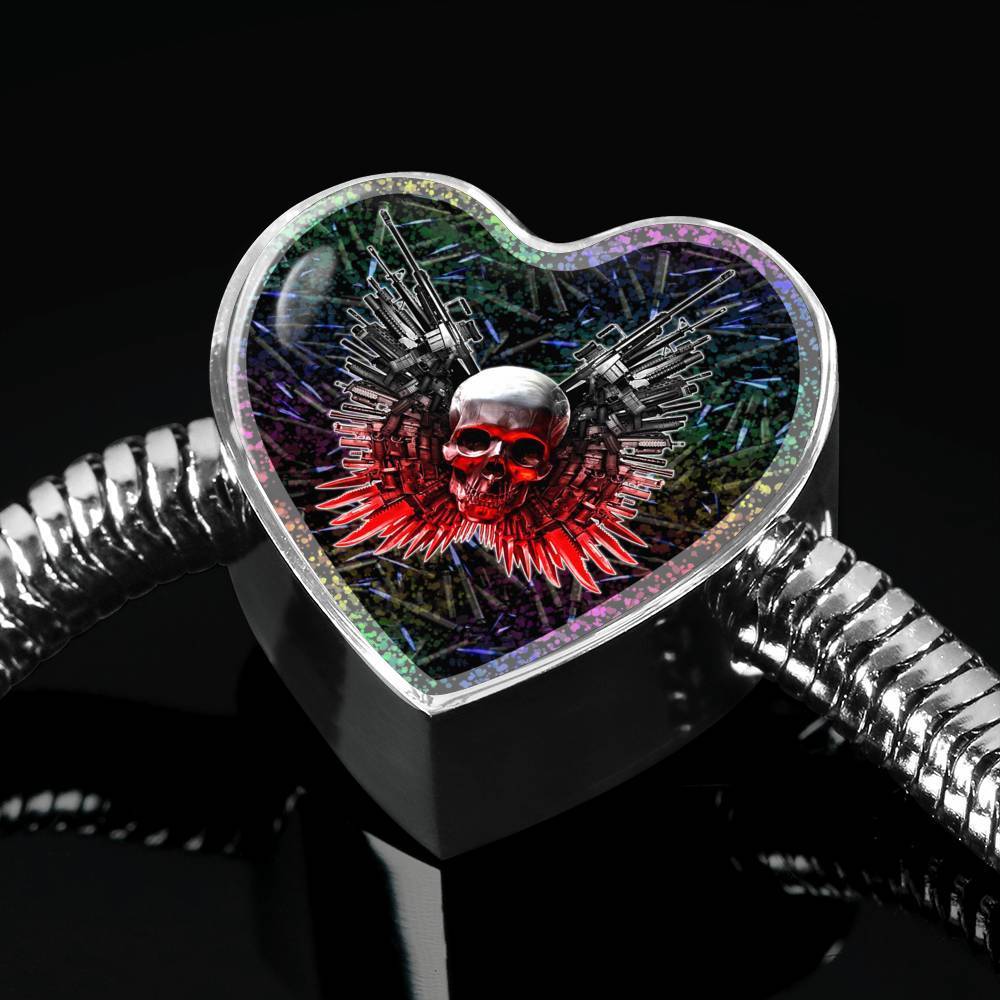 Gun And Skull Print Heart Charm Steel Bracelet-Free Shipping - Deruj.com
