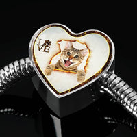 Lovely Bengal Cat Print Heart Charm Steel Bracelet-Free Shipping - Deruj.com