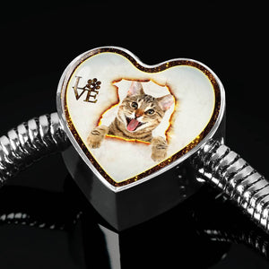 Lovely Bengal Cat Print Heart Charm Steel Bracelet-Free Shipping - Deruj.com