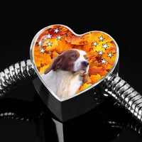 Irish Red and White Setter Print Heart Charm Steel Bracelet-Free Shipping - Deruj.com