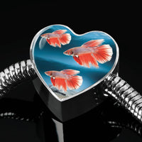Siamese Fighting Fish Print Heart Charm Steel Bracelet-Free Shipping - Deruj.com