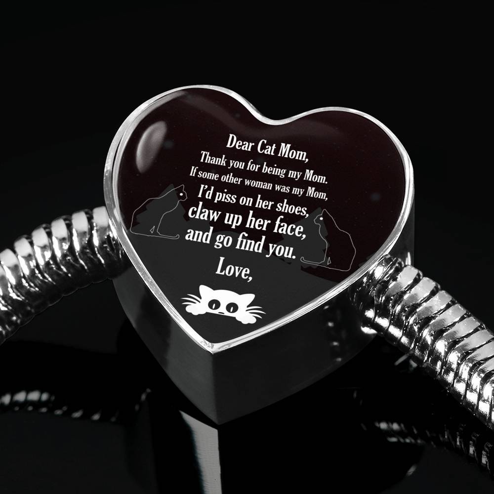 Cute Cat Print Heart Charm Steel Bracelet-Free Shipping - Deruj.com