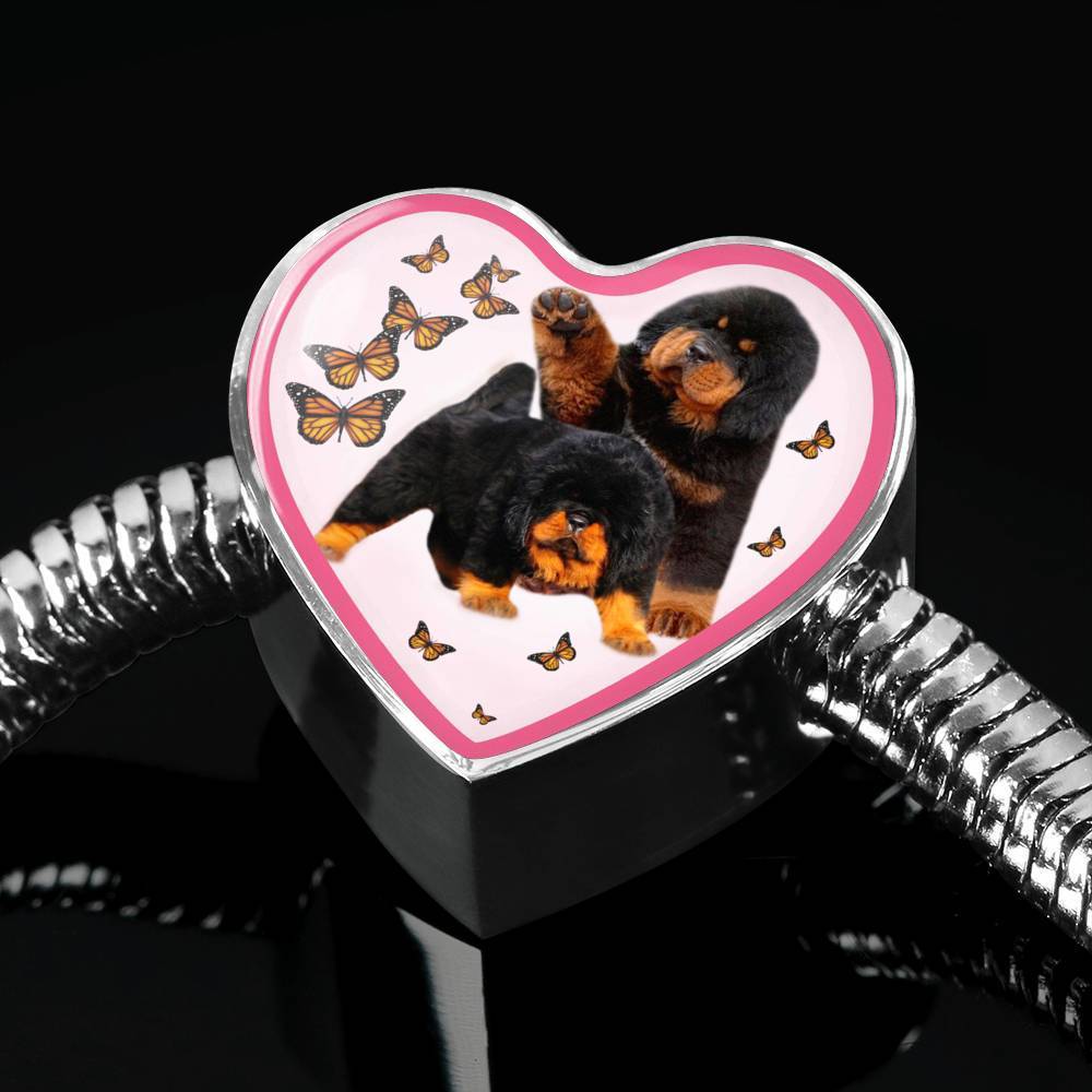 Tibetan Mastiff Dog Print Heart Charm Steel Bracelet-Free Shipping - Deruj.com