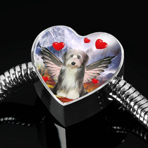 Bearded Collie Print Heart Charm Steel Bracelet-Free Shipping - Deruj.com